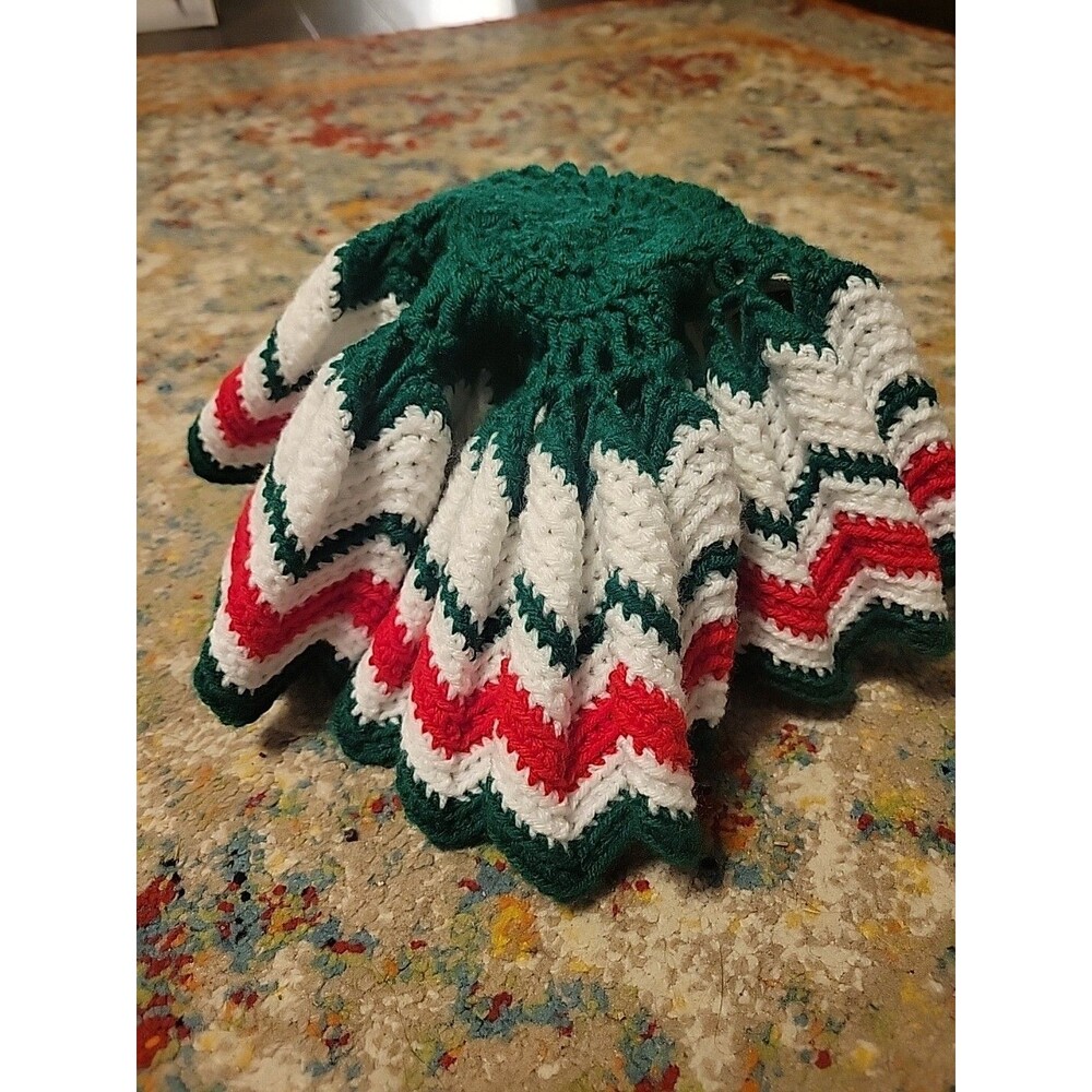 White Red Green Handmade Ruffled Crochet Tea Cozy Christmas Doily Centerpiece